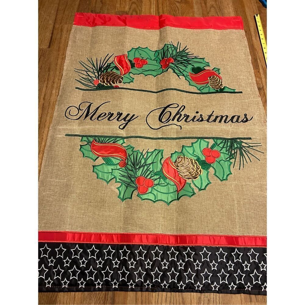 Merry Christmas burlap flag‎